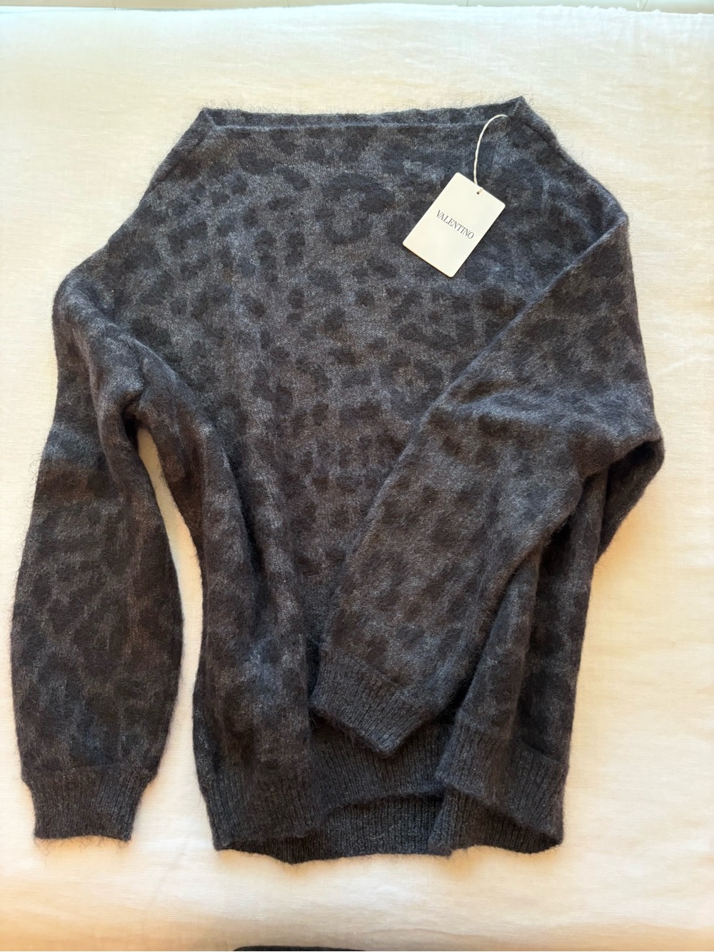Valentino Charcoal Gray animal print mohair Sweater with Branded Tag